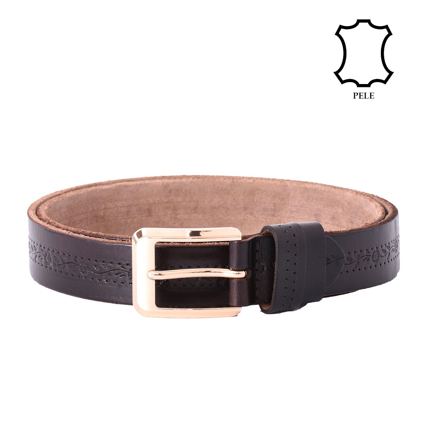 Genuine leather belt with flowers