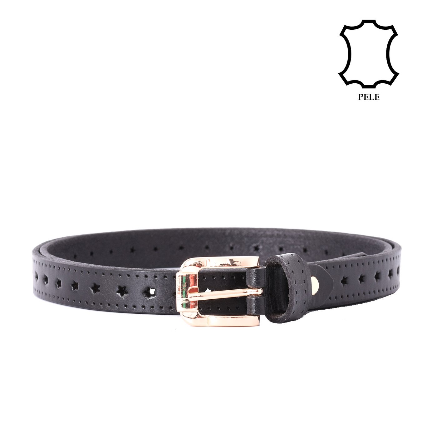 Slim leather belt with stars