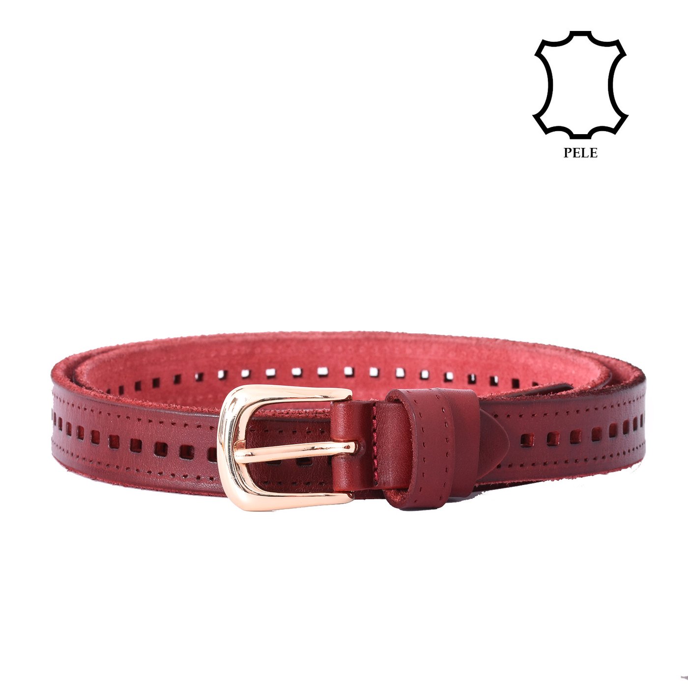 Genuine leather belt with squares