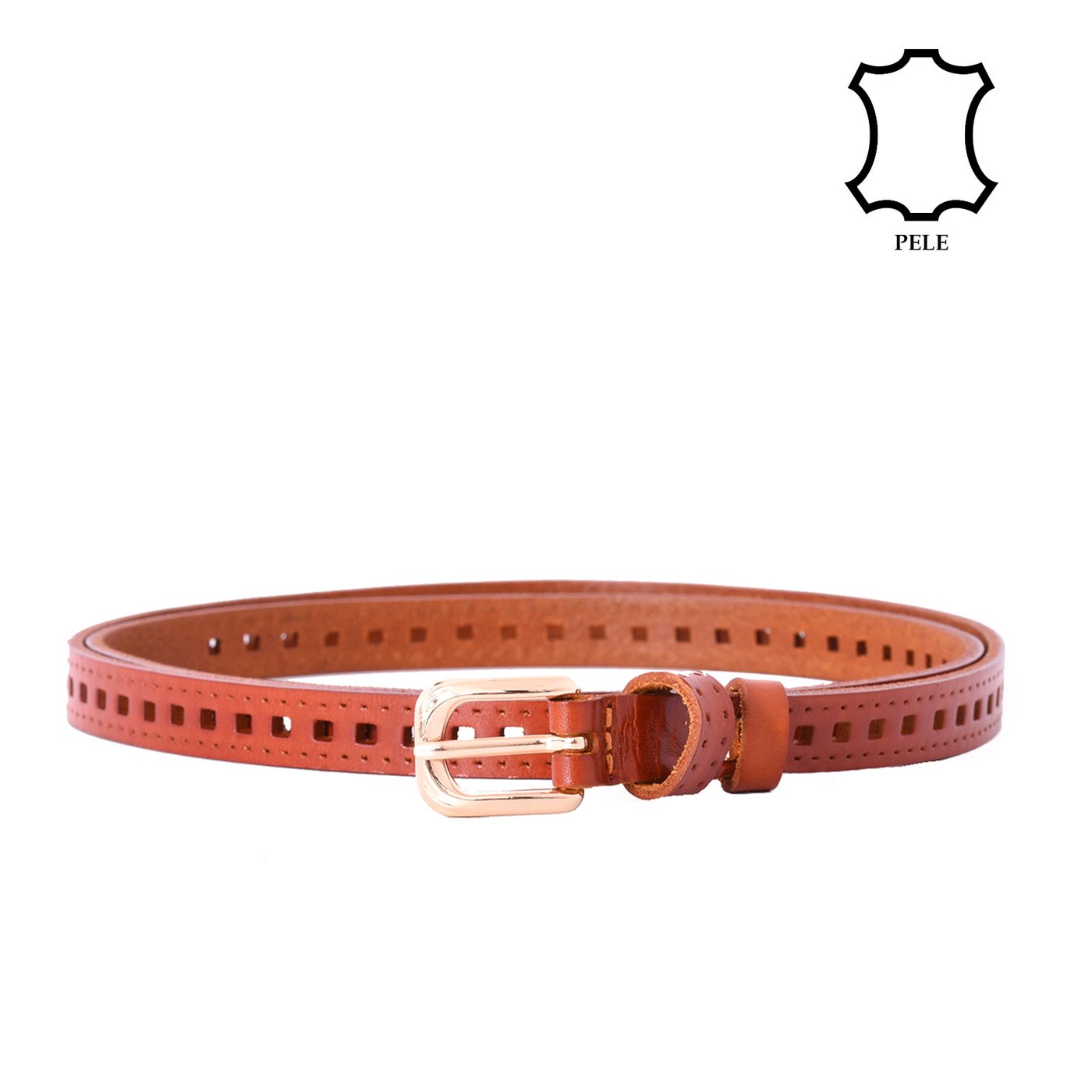 Slim leather belt with rectangles