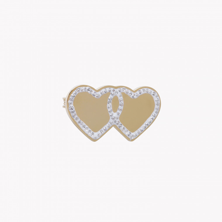 Brooch in stainless steel two hearts GB