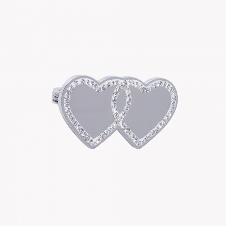 Brooch in stainless steel two hearts GB