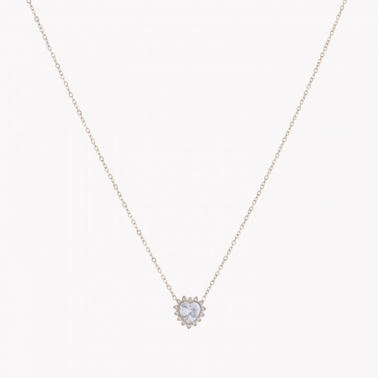 Collier acier et zirconies cœur GB