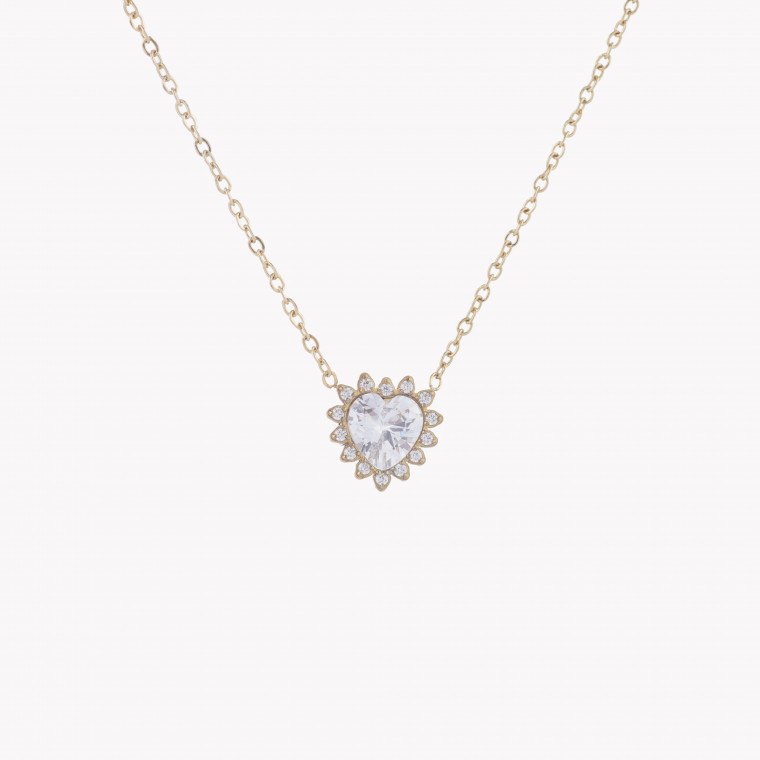 Collier acier et zirconies cœur GB