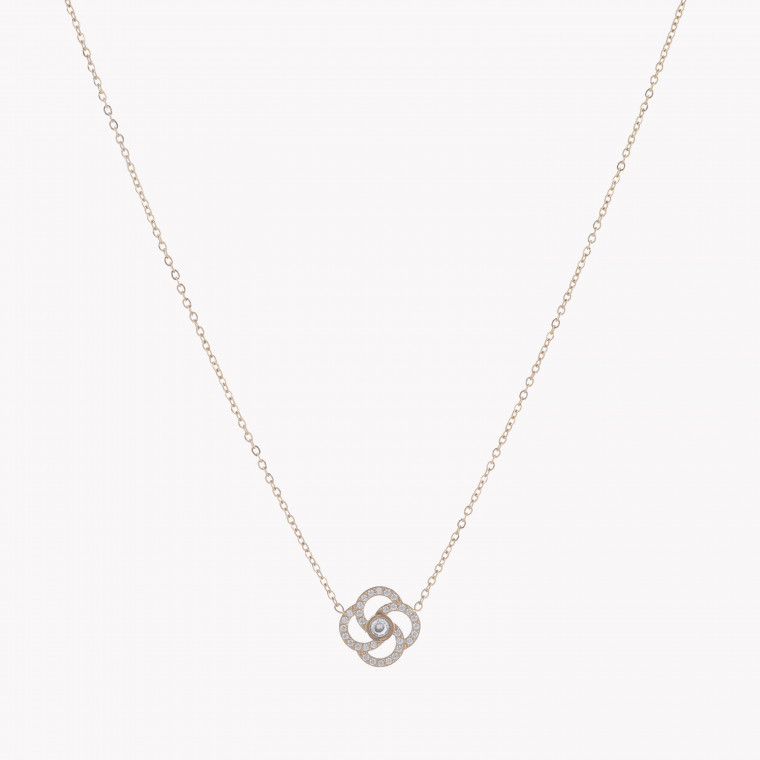 Collier acier et zirconies fleur GB