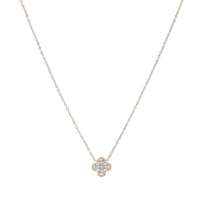 Collier acier et zirconies avec tTrèfle GB