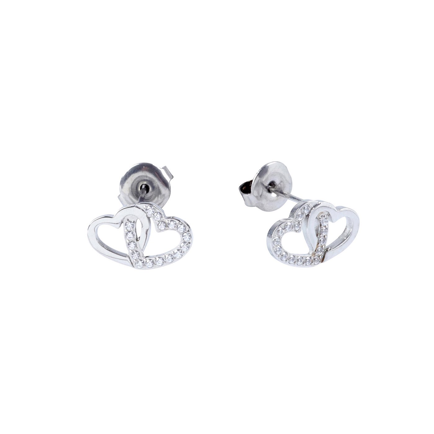 Boucles d\'oreilles acier avec zircones cœur entrelacé GB