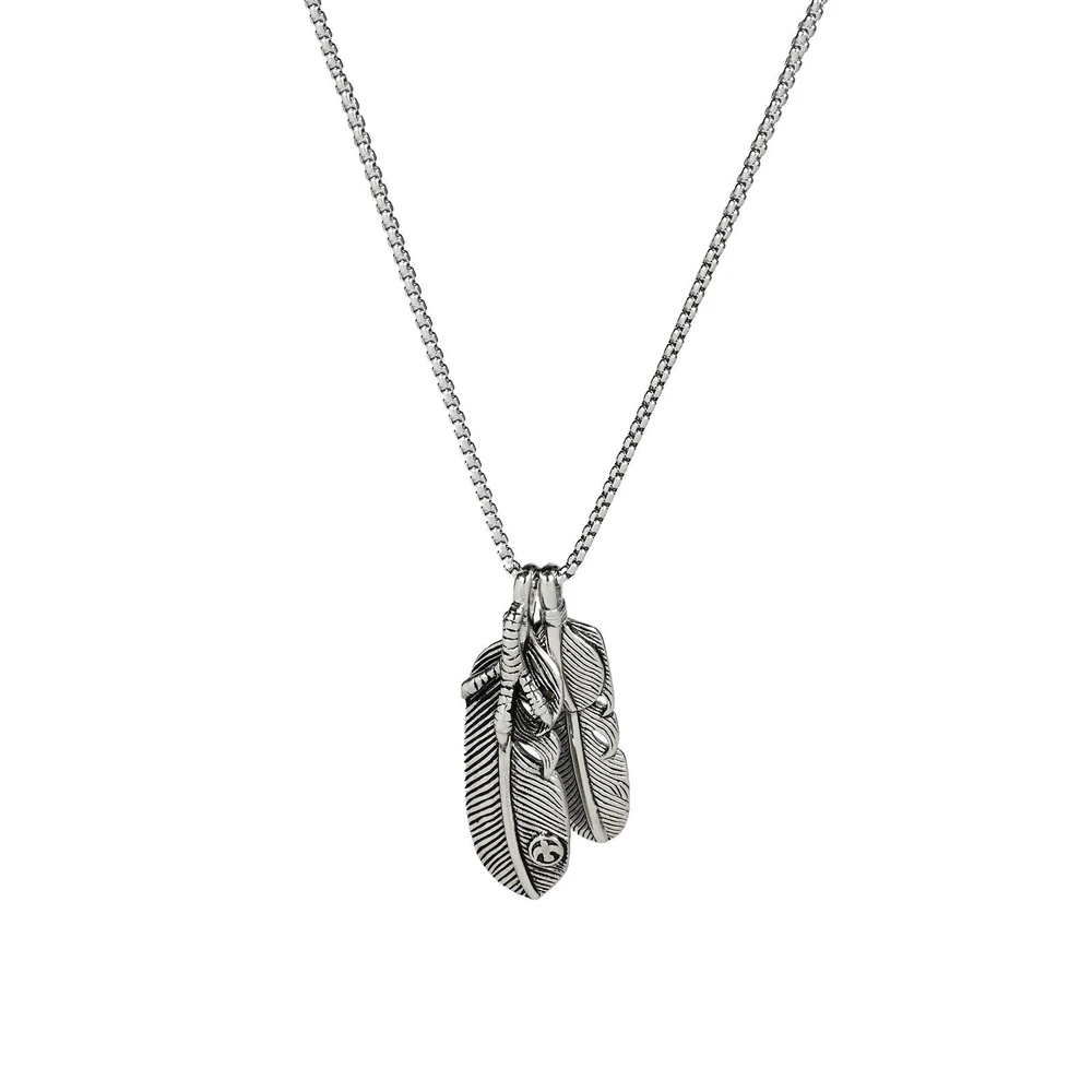 Collar hombre en acero con plumas GB