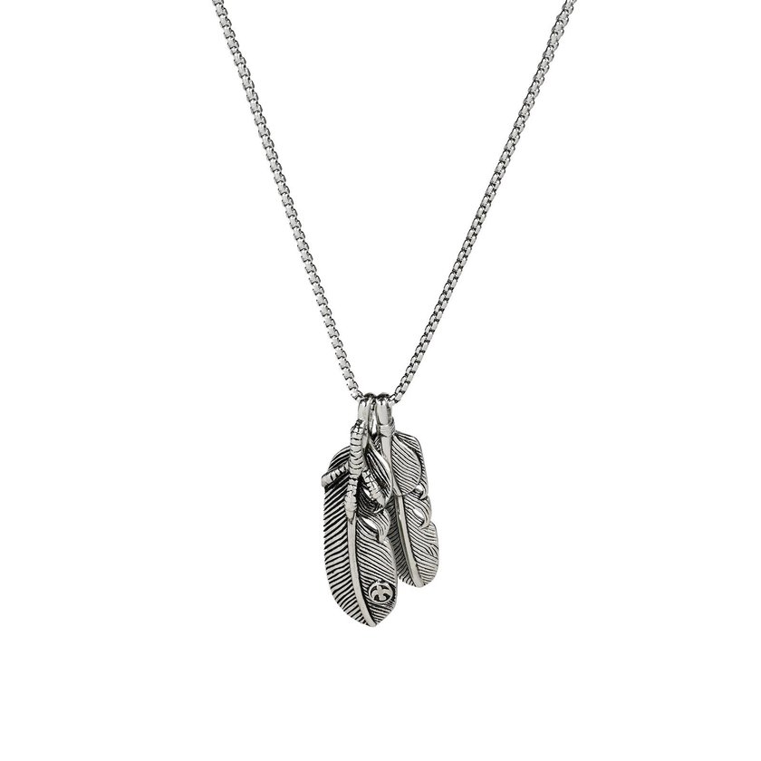 Collar hombre en acero con plumas GB