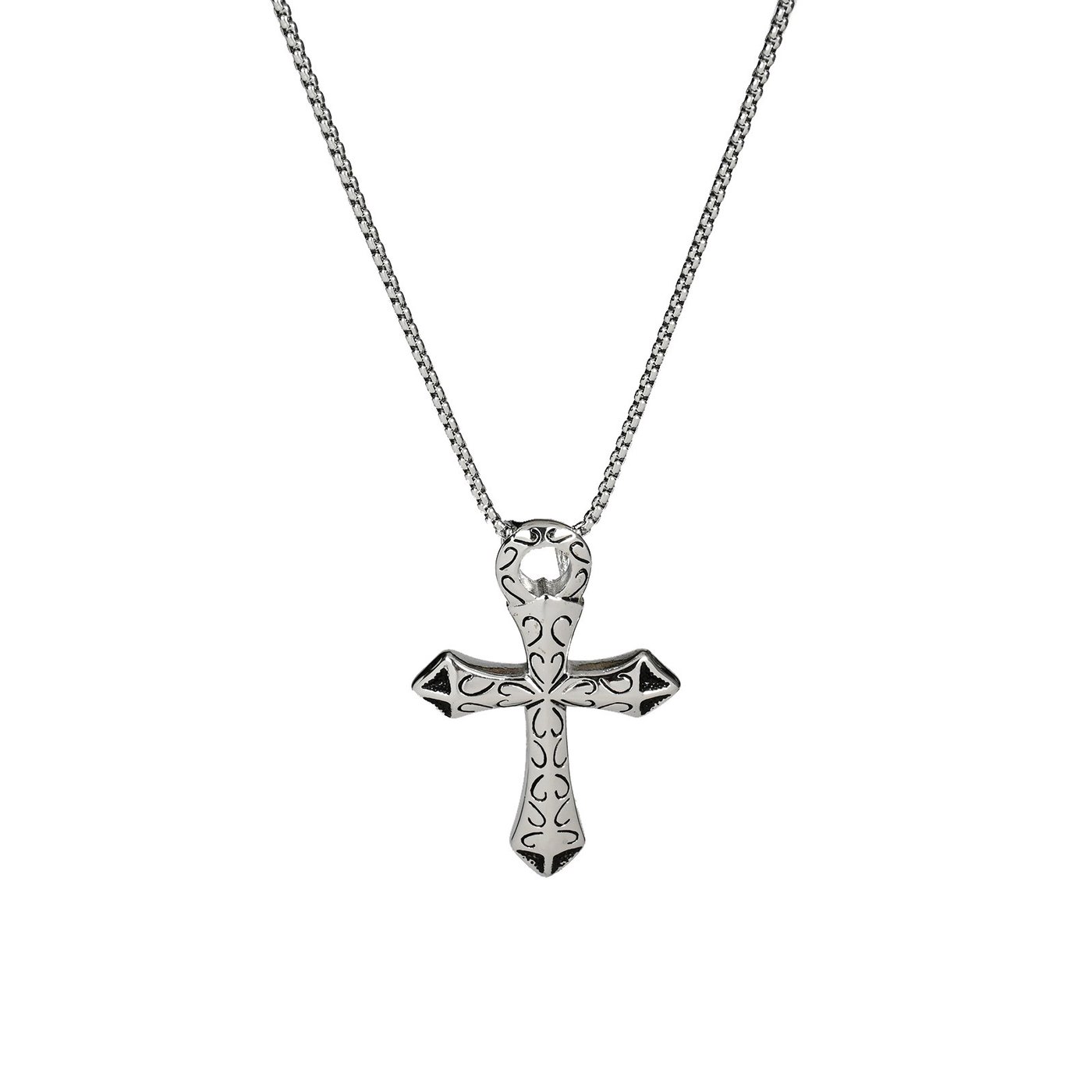 Collier homme en acier croix avec texture GB