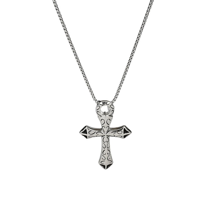 Men steel necklace with cross texture GB