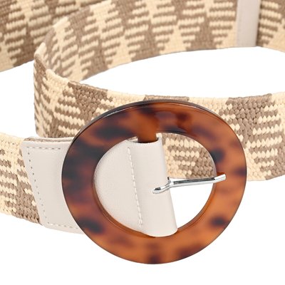 Pattern raffia belt with and turtle buckle GB