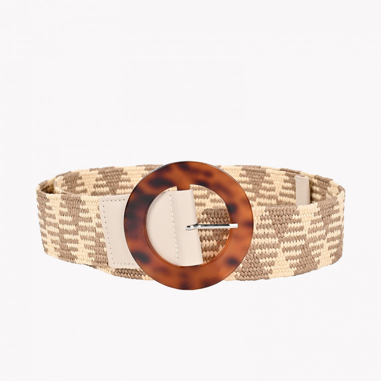 Pattern raffia belt with and turtle buckle GB