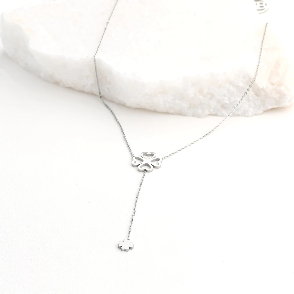Collana in acciaio doppio trifoglio GB