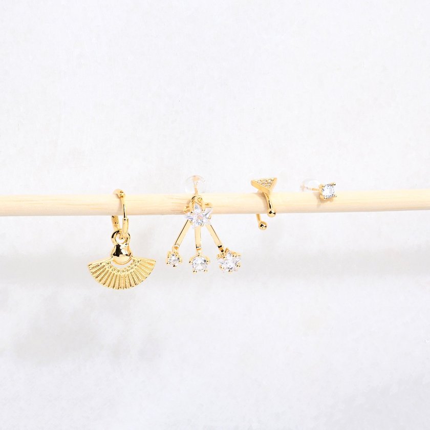 Ensemble boucles d'oreilles plaqué or éventail GB