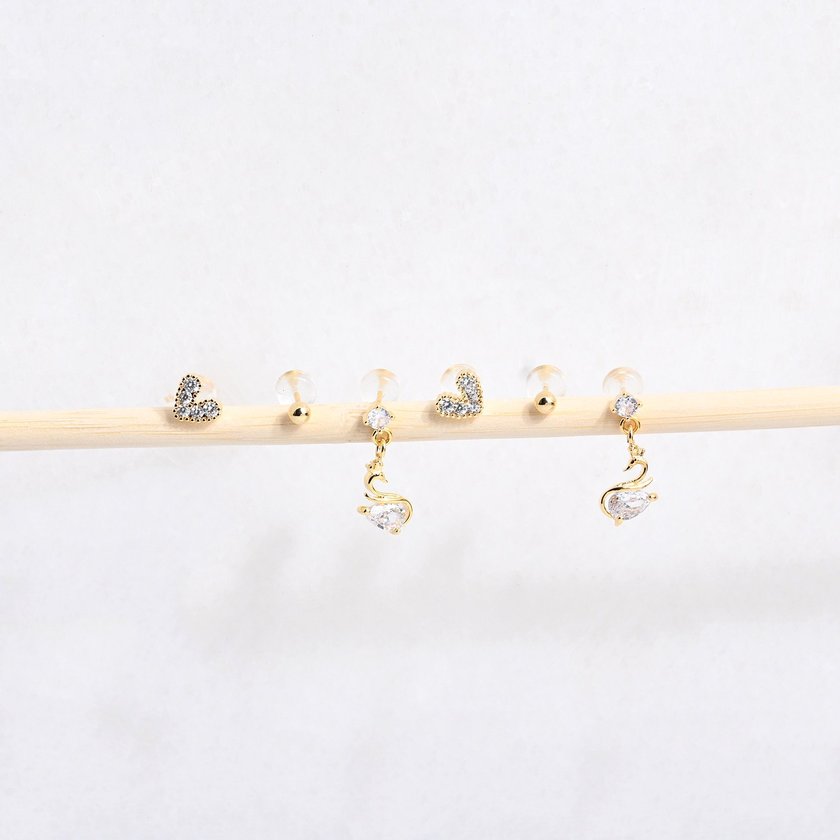 Set of gold plated earrings swan GB