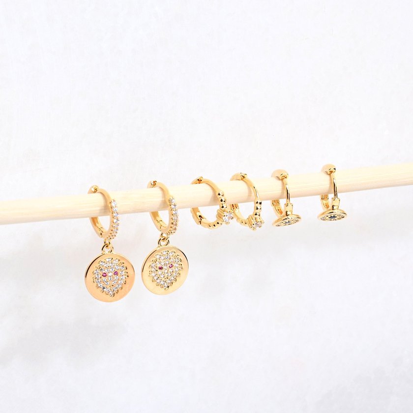 Ensemble boucles d'oreilles plaqué or lion GB