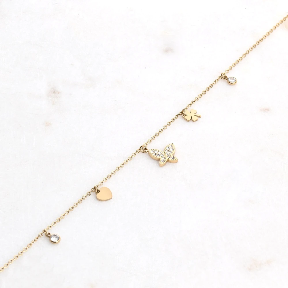 Steel foot bracelet butterfly GB