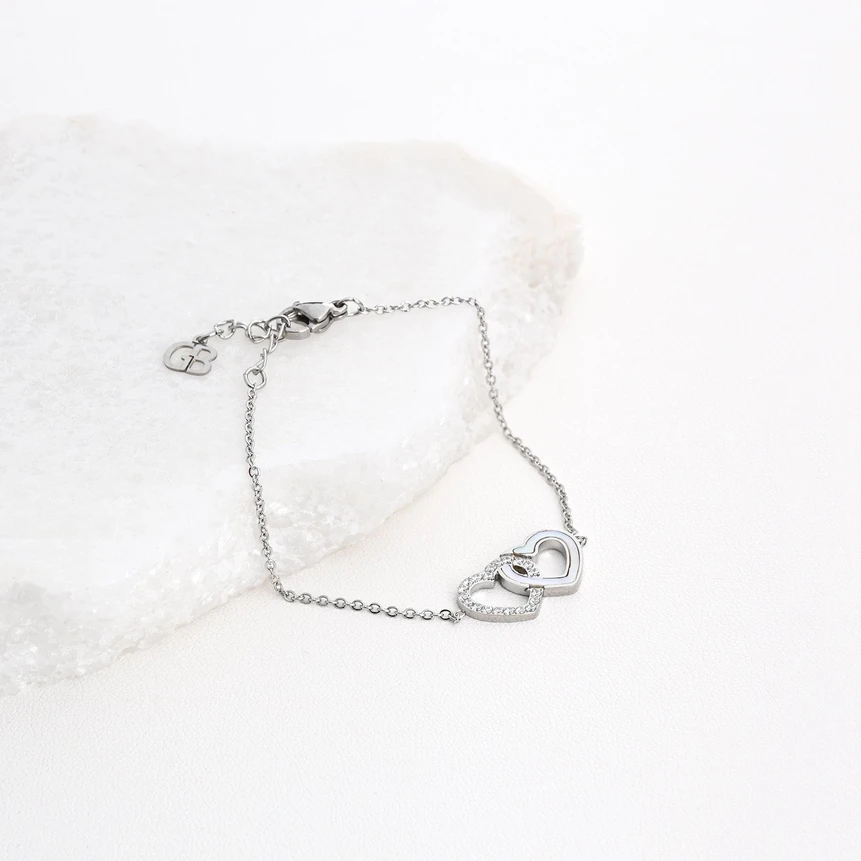 Steel bracelet intertwined hearts GB