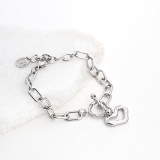 Pulseira em aço elos com coração GB