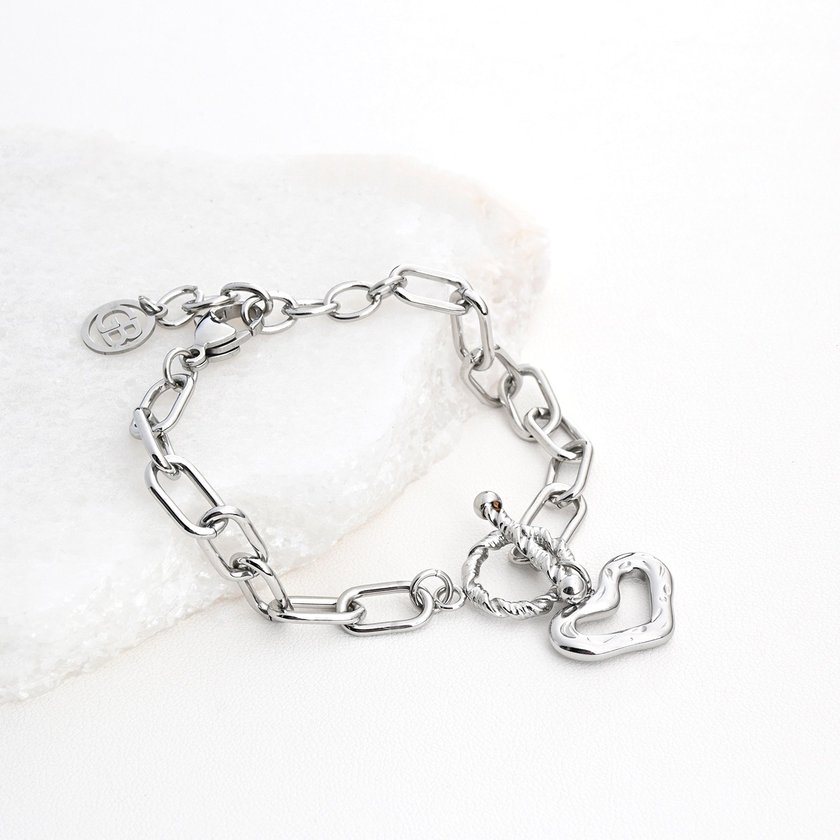 Pulseira em aço elos com coração GB