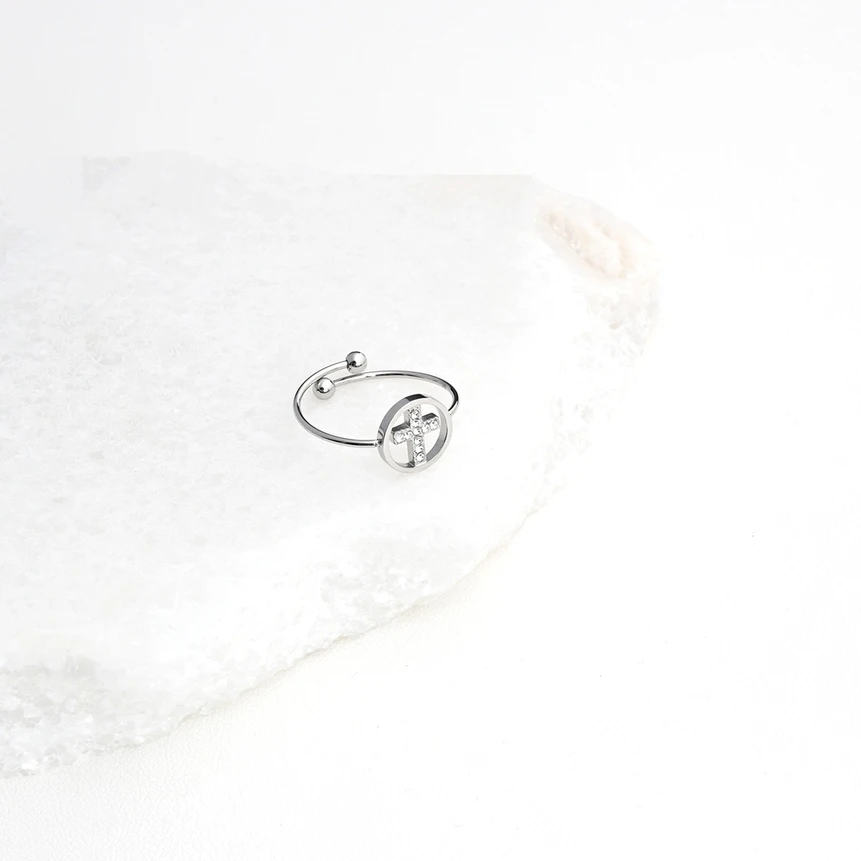 Anello regolabile acciaio croce GB