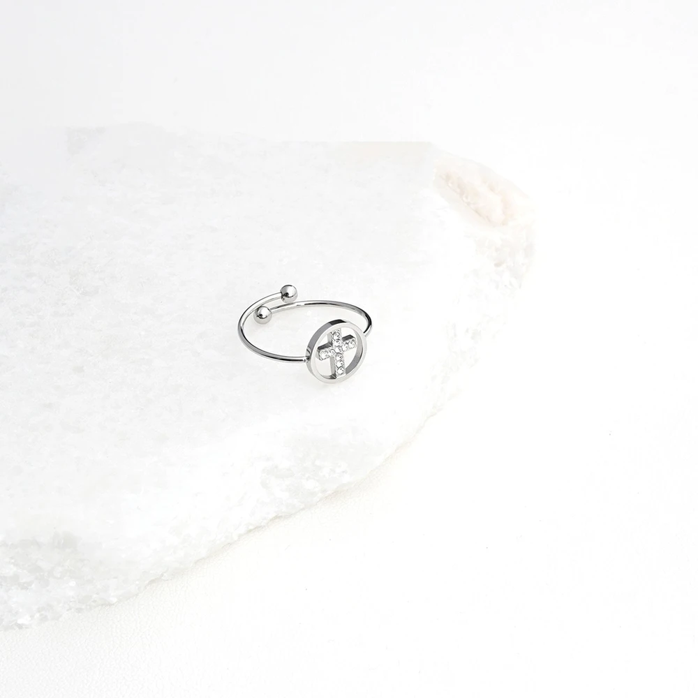 Anello regolabile acciaio croce GB
