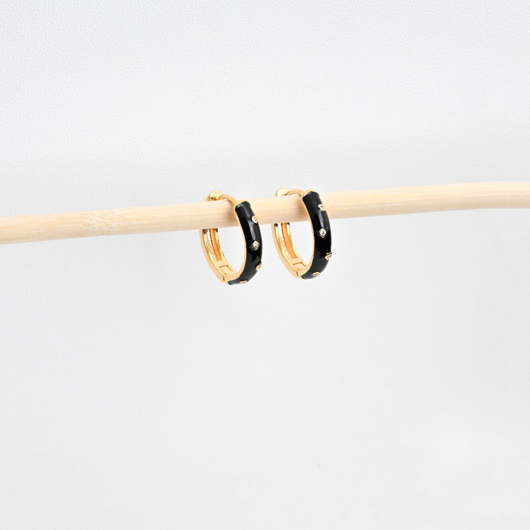 Gold plated hoops with black brilliants GB