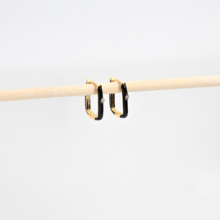 Gold plated hoops black rectangular black GB