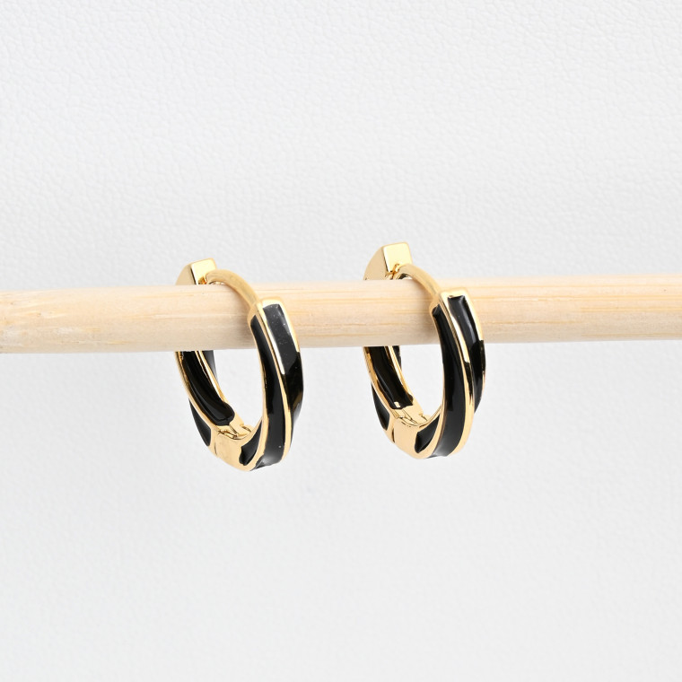 Gold plated hoops twisted black GB