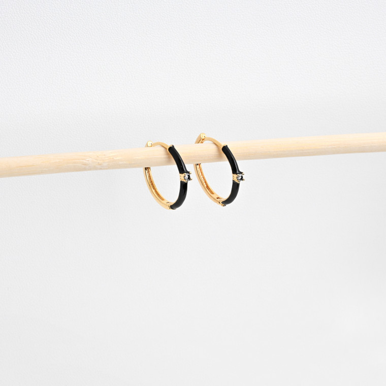 Gold plated hoops thin black GB