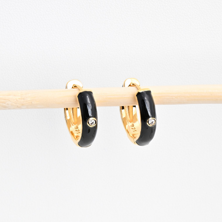 Gold plated hoops brilliant black GB
