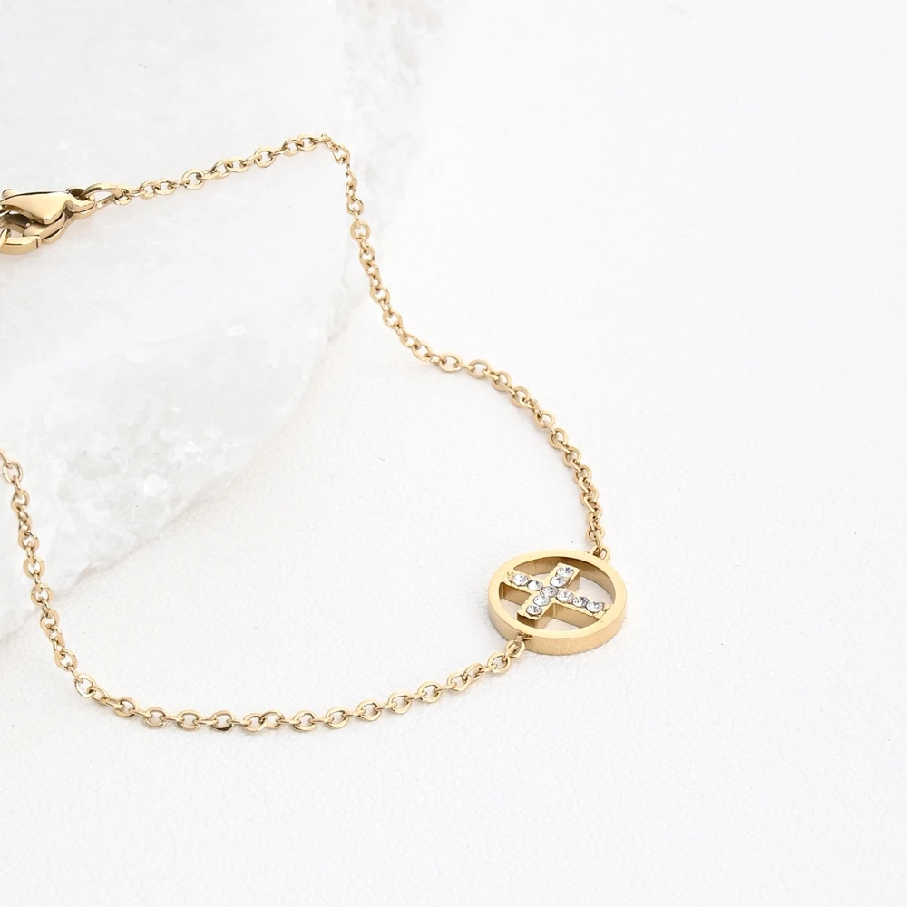 Bracelet en acier croix avec brillantes GB