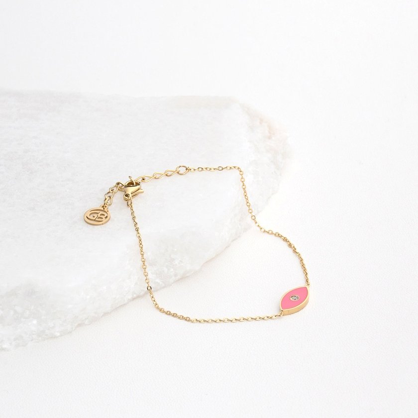 Pulsera en acero ojo rosa GB