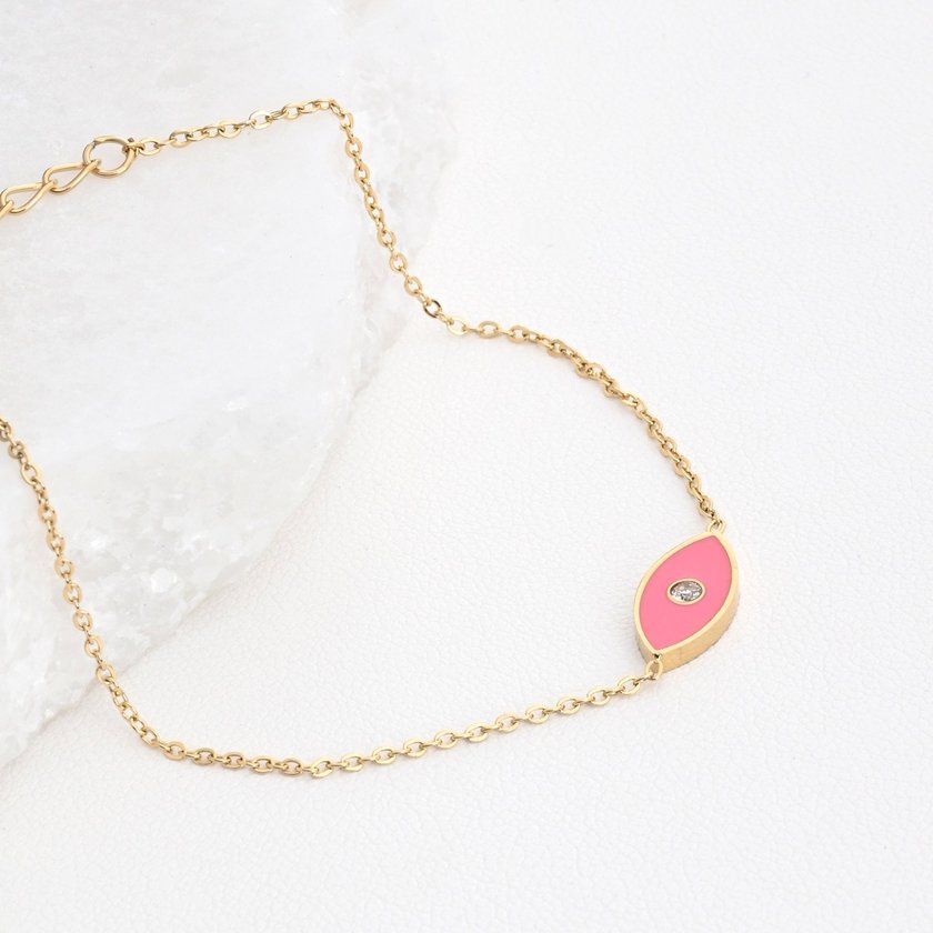 Pulseira em aço olho rosa GB