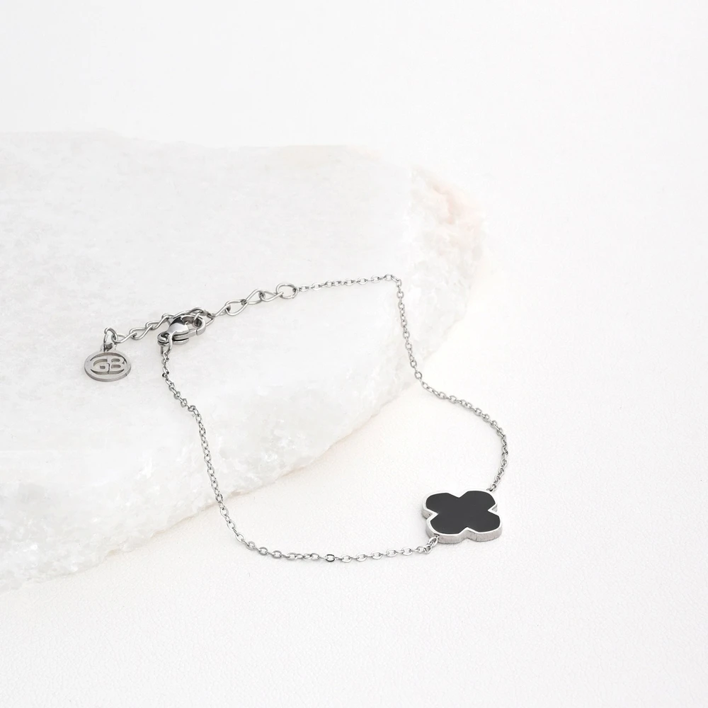 Pulseira em aço trevo preto GB