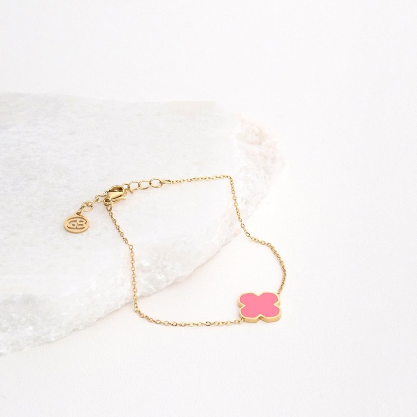 Pulsera en acero trébol rosado GB