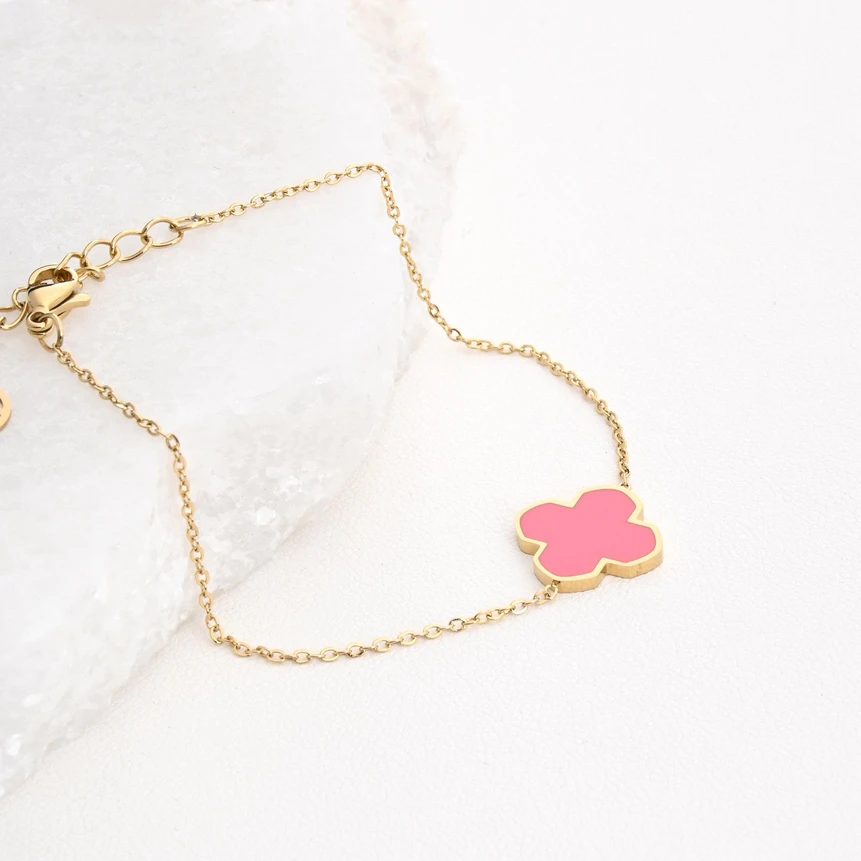 Bracelet en acier trèfle rose GB
