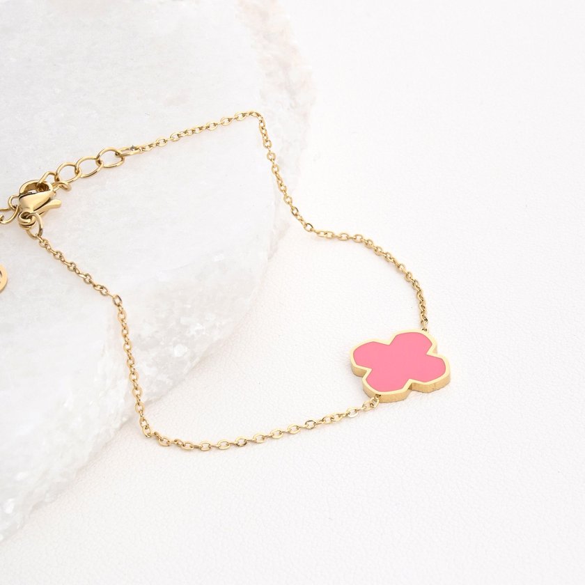 Pulseira em aço trevo rosa GB