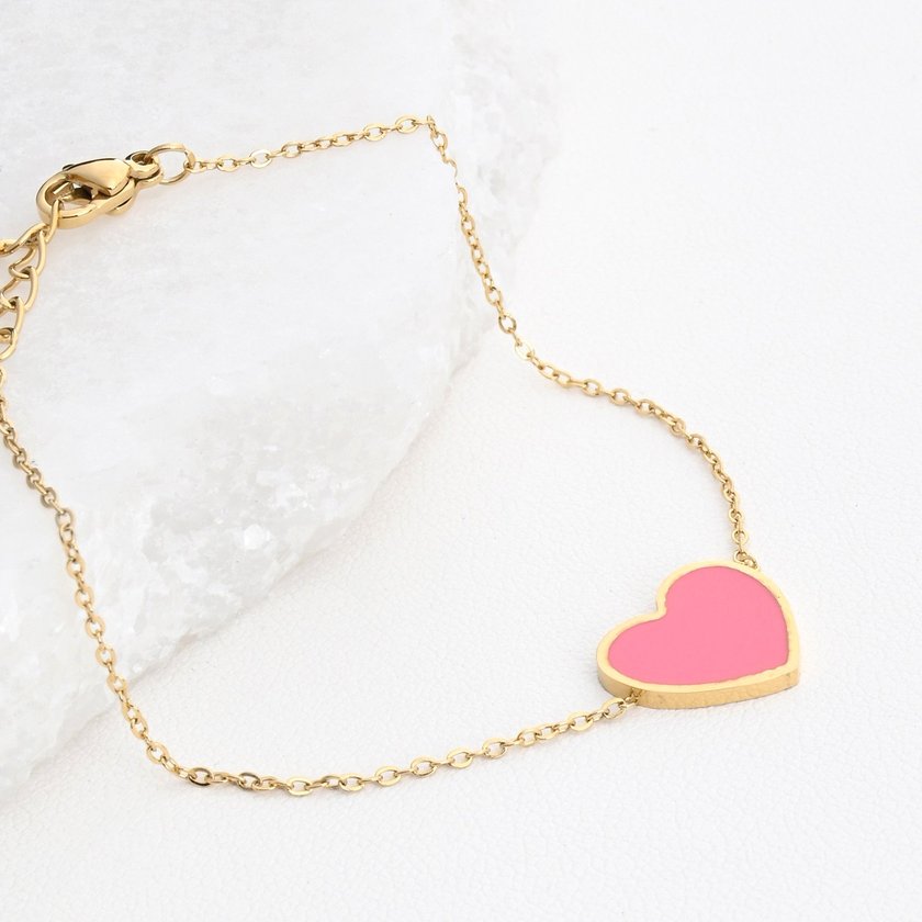 Bracelet en acier cœur rose GB