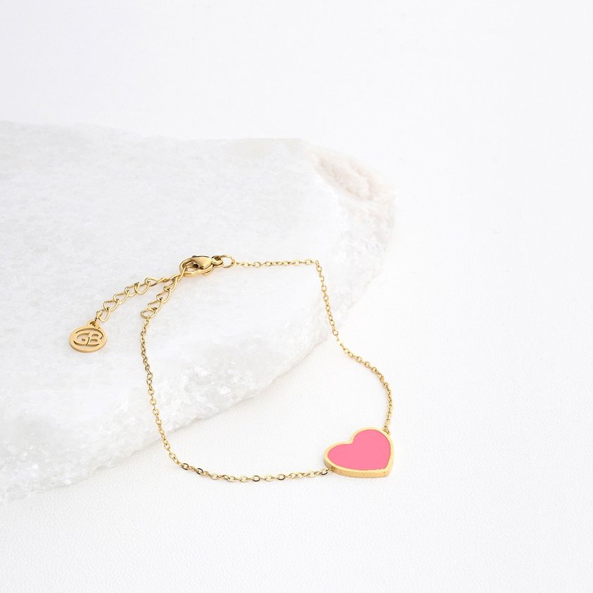 Bracelet en acier cœur rose GB
