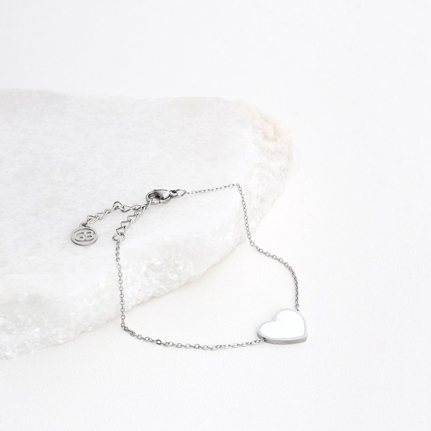 Pulseira em aço coração branco GB