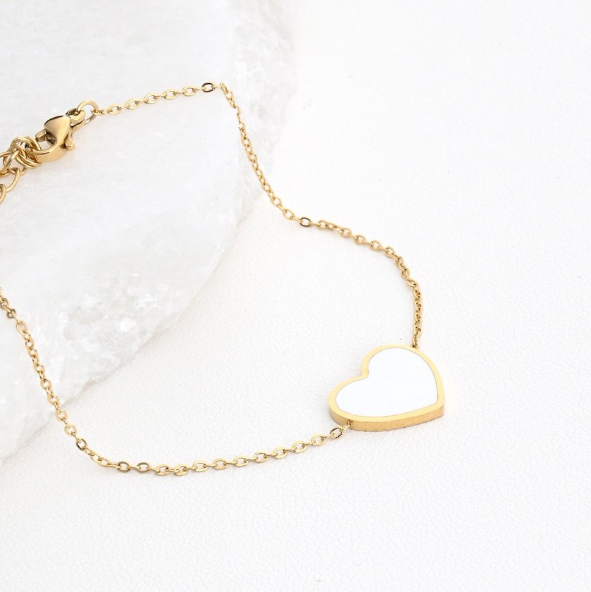 Steel bracelet heart white GB