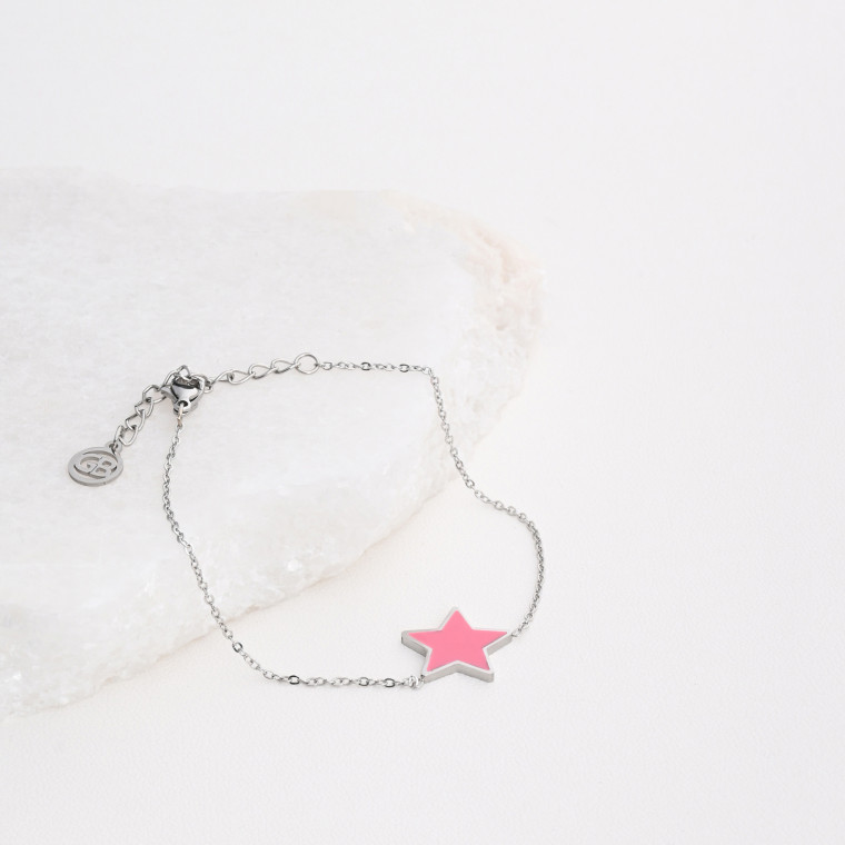 Pulsera en acero estrella rosa GB