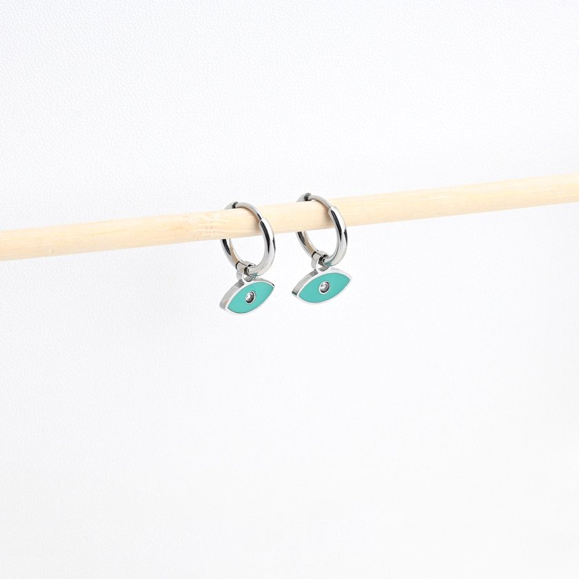 Orecchini a cerchio in acciaio occhio verde GB