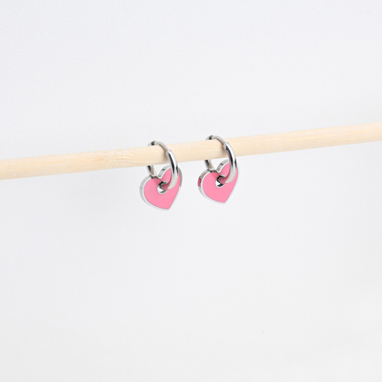 Thin steel hoops heart pink GB