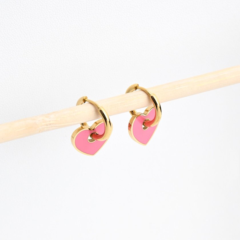 Aros en acero corazón rosa GB