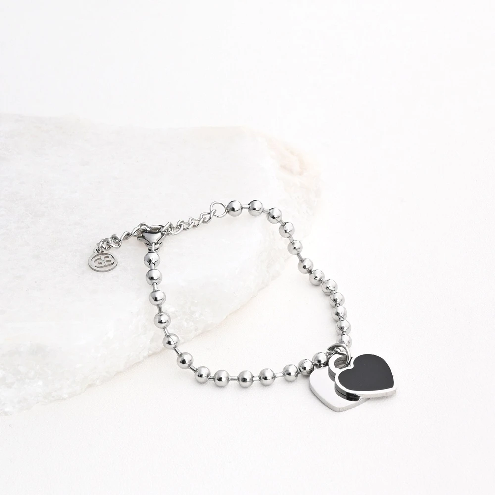 Pulseira em aço coração duplo preto GB