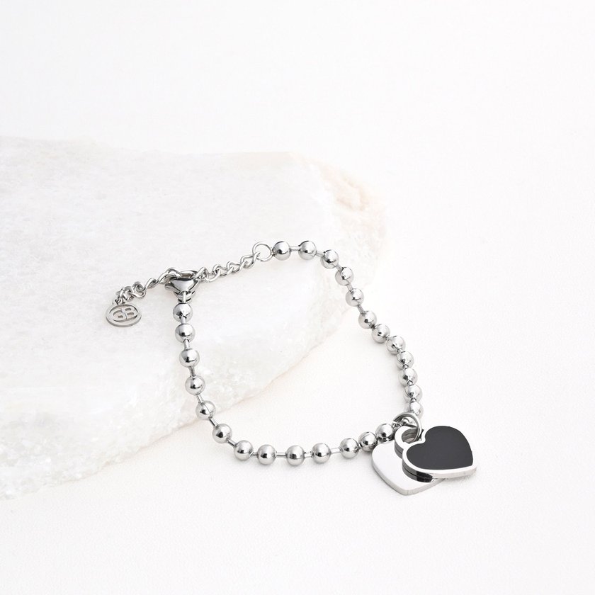 Pulseira em aço coração duplo preto GB