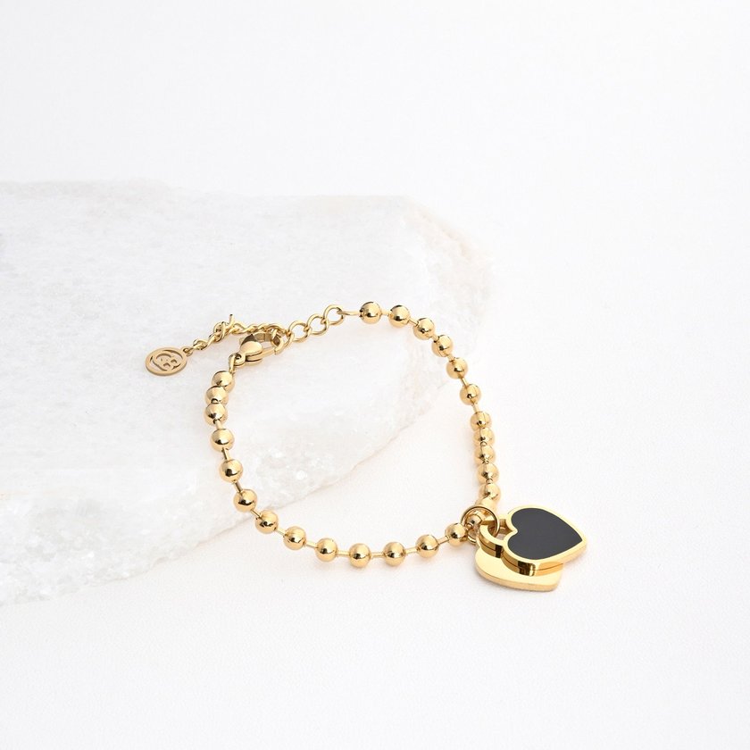 Bracciale in acciaio cuore doppio nero GB